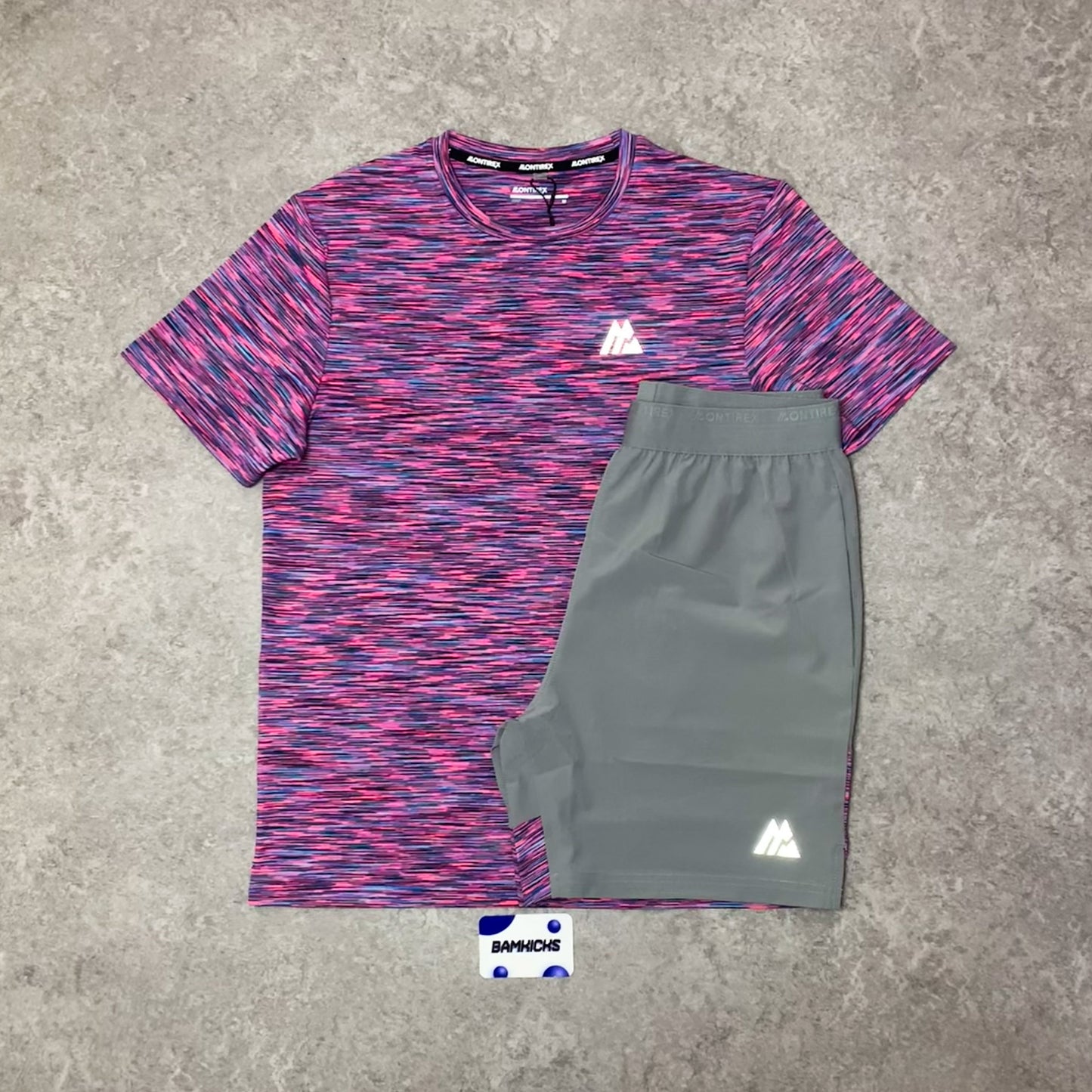 Montirex Trail T-Shirt & Short Set - Grey/Pink/Blue