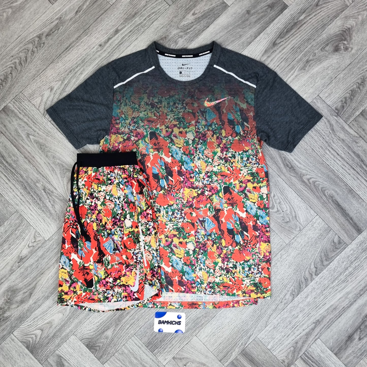 Nike Miler 1.0 T-Shirt & Shorts Floral Orange Set