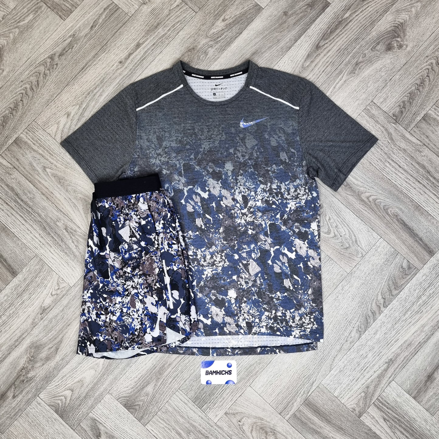 Nike Miler 1.0 T-Shirt & Shorts Floral Blue Set