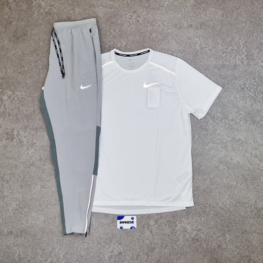 Nike Miler 1.0 T-Shirt White & Phenom Elite Pants Grey Set