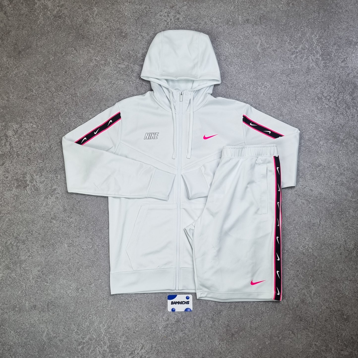 Nike Sportswear Repeat Logo Short Tracksuit White/Pink