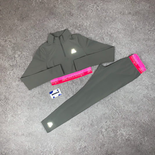 Montirex Icon Contrast 1/4 Zip & Leggings Set 'Grey/Fuchsia/Pink'