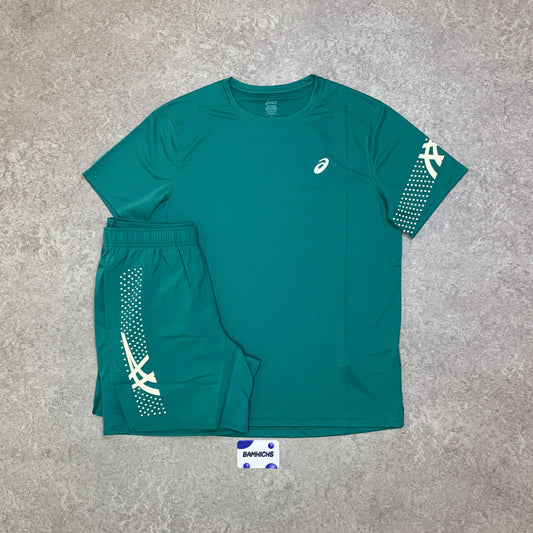 Asics Icon T-Shirt & Shorts (7in) Set - Rainy Lake
