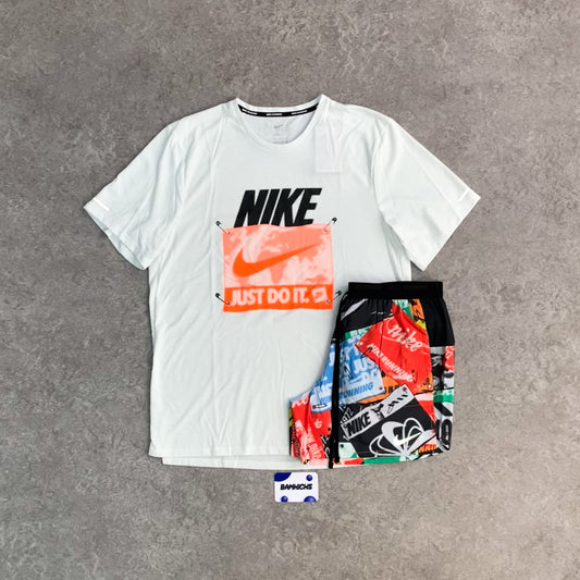 Nike Rise 365 Miler & Flex Stride Shorts (5in) Set - White/Total Orange/Multi